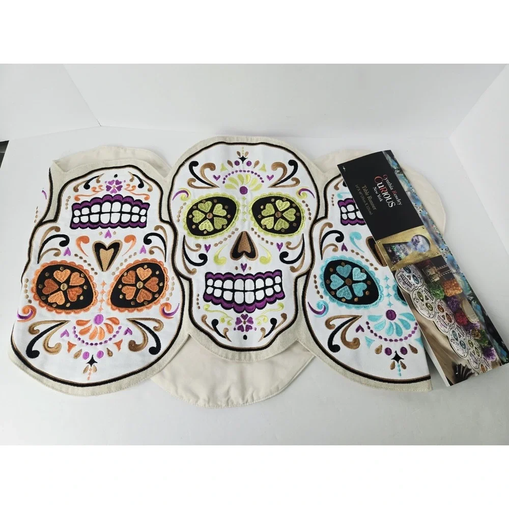Cynthia Rowley Curious New York table runner day of the dead sugar skulls NEW